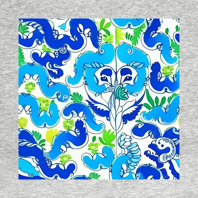 Preppy, abstract foliage in highlighter blue and green by SophieClimaArt